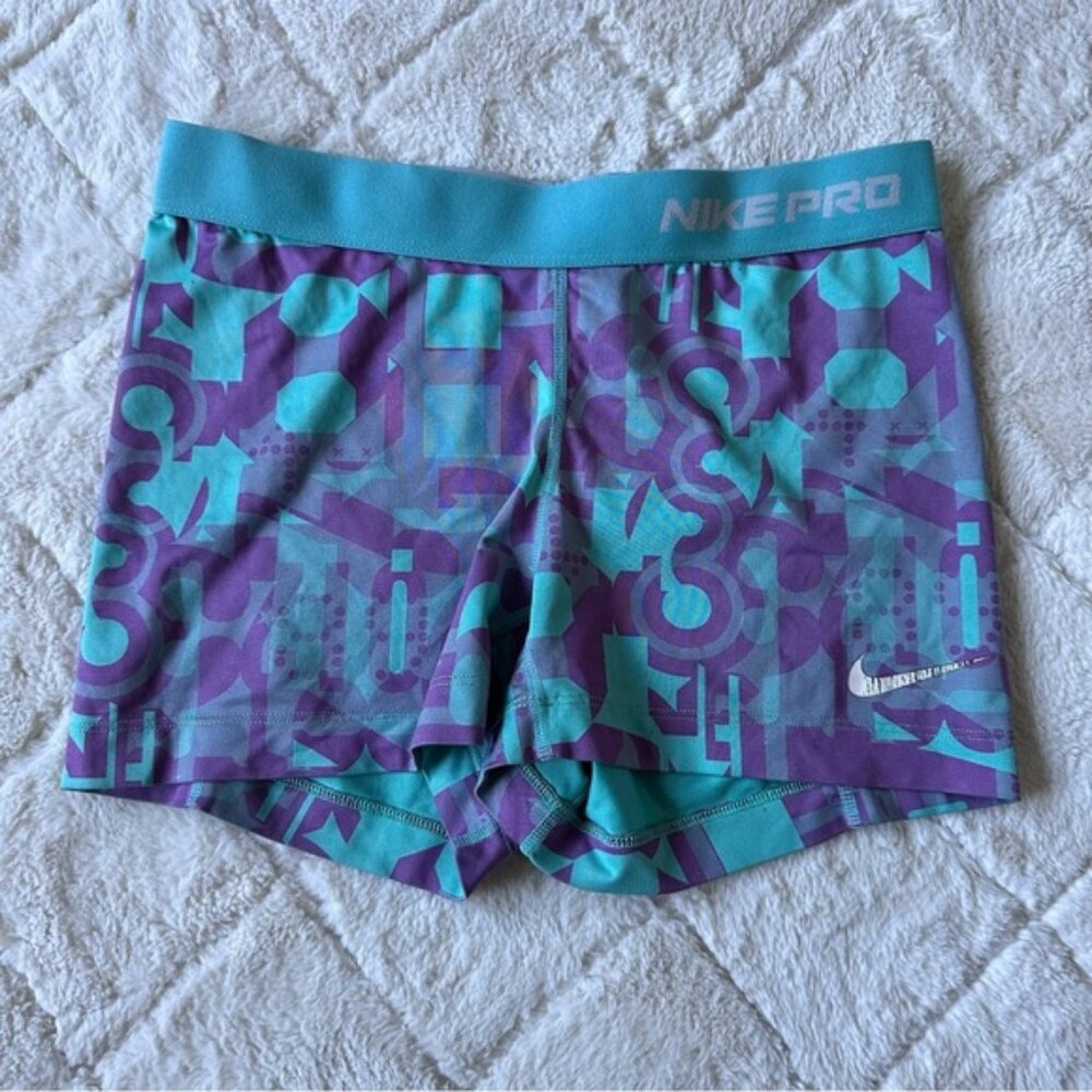 Nike | Blue & Purple Band Pro Bike Shorts | Size Medium